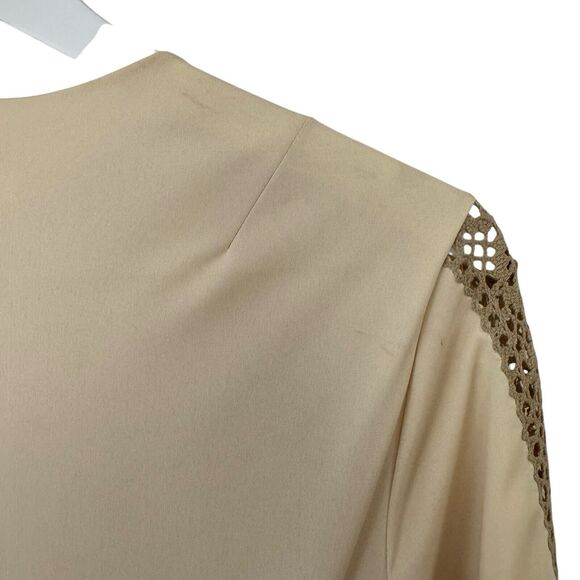 Vanity Fair Vintage Nightgown Boho Fairy Hippie Beige Crochet Trim Maxi Dress 10 - Picture 9 of 16